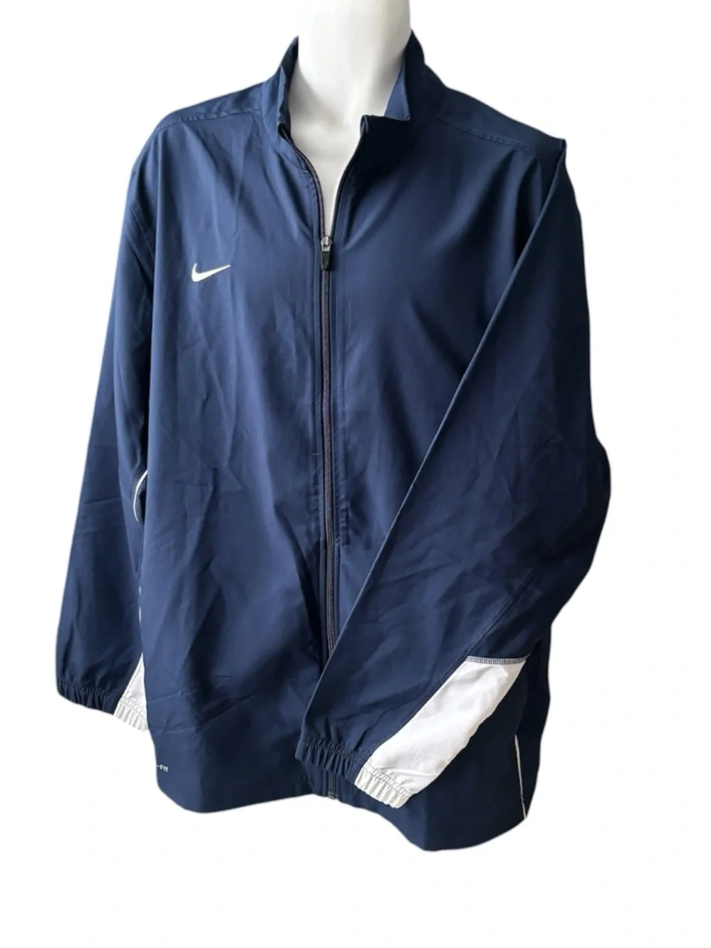 Nike Dri-FIT Full Zip Windbreaker Jacket Navy Blue XXL Warm Up Track Coat - Picture 4 of 10